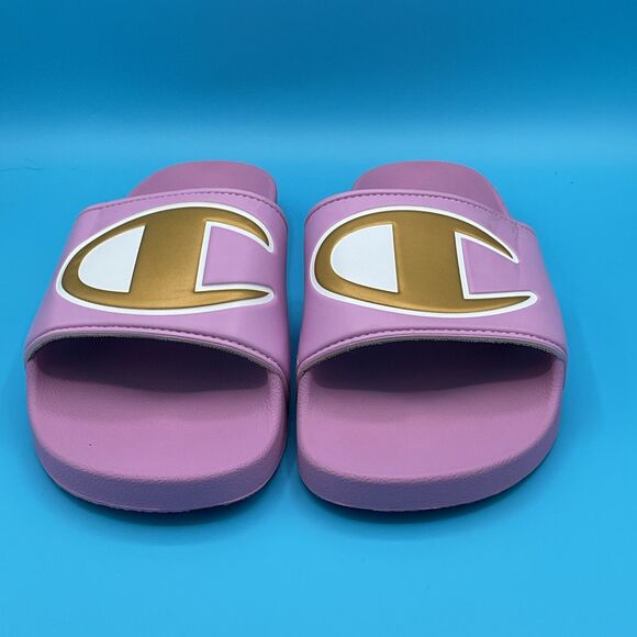 Women’s Orchid/Gold Champion IPO Logo PVC Sports Slide Sandals Size Size 10w.EUC - Picture 1 of 15